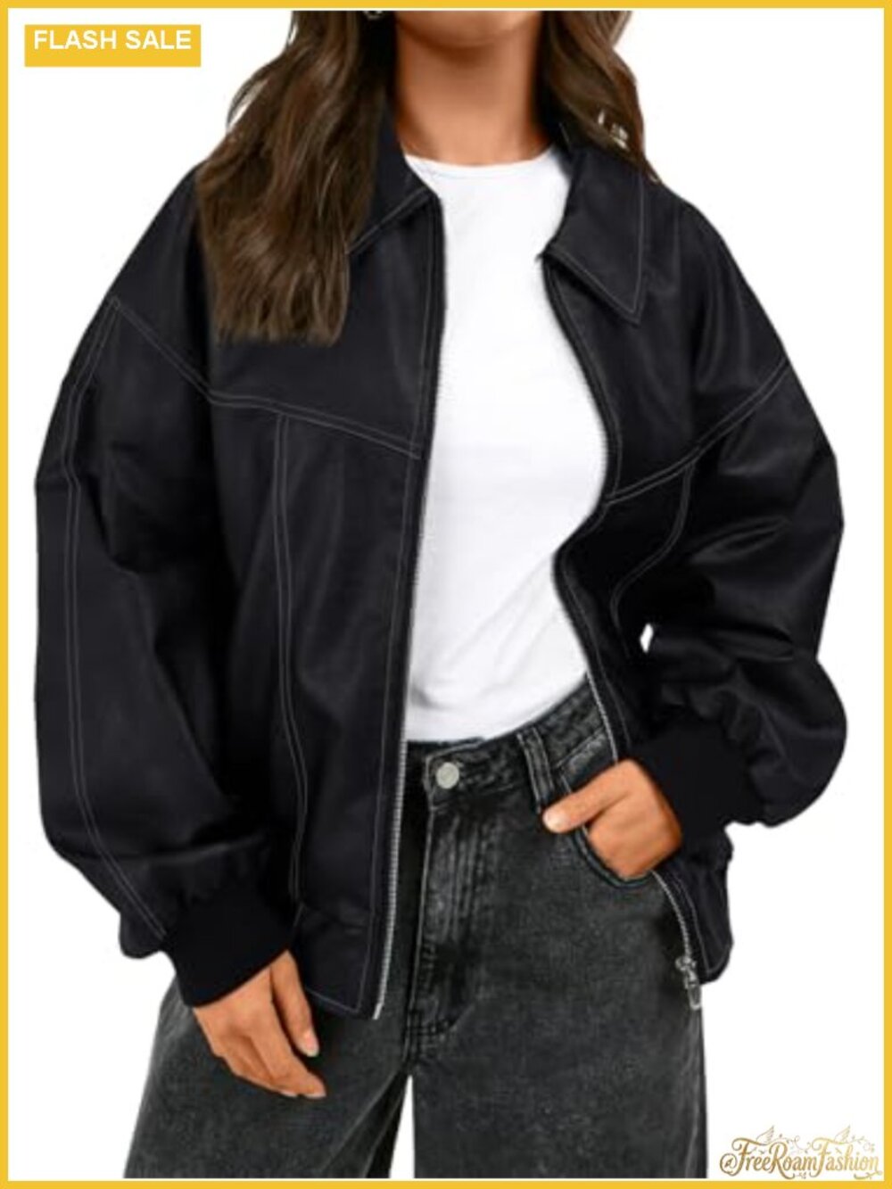 Faux Leather Oversized Zip Up Motorcycle Bomber Jacket